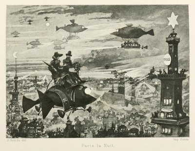 रात में पेरिस, बीसवीं सदी, 1880। द्वारा अल्बर्ट रोबिडा