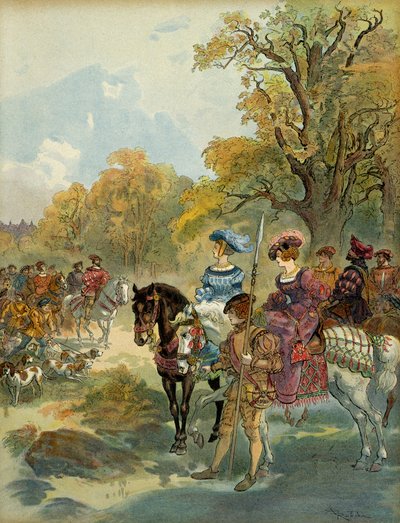 फ्रेंकोइस I का रॉयल हंट (1494-1547)। चित्रण द्वारा अल्बर्ट रोबिडा