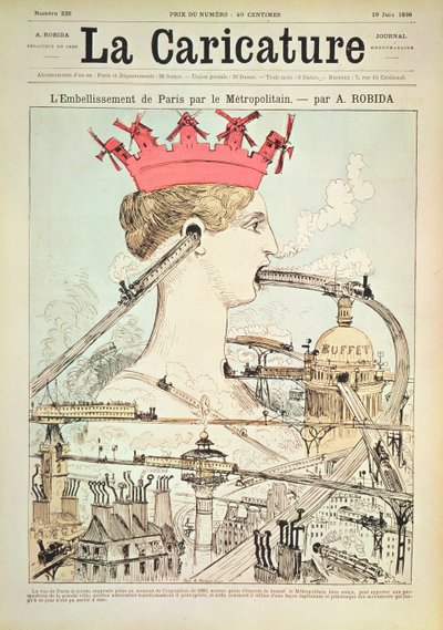 मेट्रो द्वारा पेरिस में सुधार, &39;ला कैरिकेचर&39; से, 19 जून 1886 (रंग लिथो) द्वारा अल्बर्ट रोबिडा