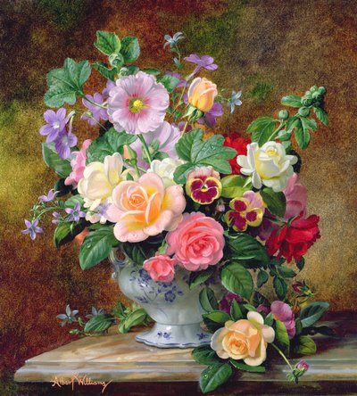 फूलदान में गुलाब, धूपदान और अन्य फूल द्वारा Albert Williams