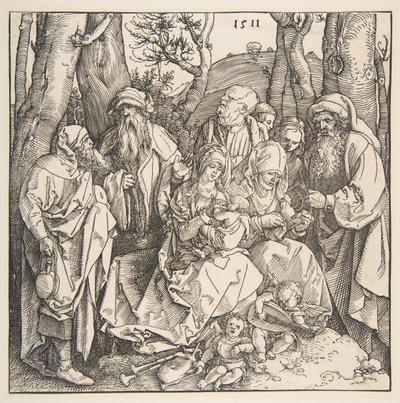 संन्यासी और दो संगीत एन्जिल्स के साथ पवित्र परिवार, 1511। द्वारा अल्ब्रेक्ट ड्यूरर