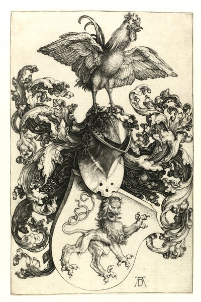 शेर और मुर्गा के साथ हथियारों का कोट। 1502-1503 द्वारा Albrecht Dürer