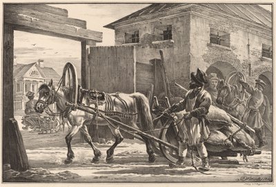 एक इस्वोस्चिक के नेतृत्व में आटे से भरी हुई स्लेज द्वारा अलेक्सांद्र ओसिपोविच ओर्लोव्स्की