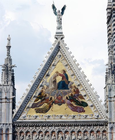 सिएना कैथेड्रल (Cattedrale di Santa Maria Assunta)। 1263 करने के लिए 1215। विस्तार: मैरी के मुकुट के साथ मोज़ेक। 1878 द्वारा एलेसेंड्रो फ्रैंची