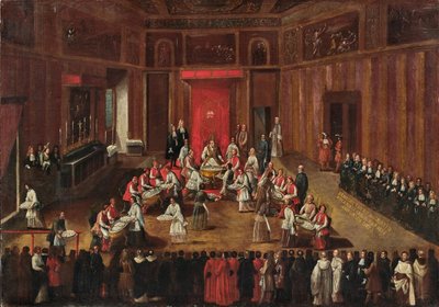 पोप क्लेमेंस XI द्वारा मनाया गया अग्नुस देई का समारोह, c. 1710. द्वारा एलेसेंड्रो पियाज़ा