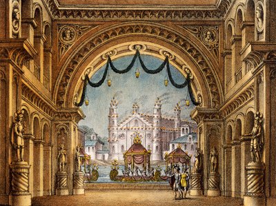 ला स्ट्रानिएरा (द स्ट्रेंजर वुमन) के लिए एलेसेंड्रो सैनक्विरिको (1777-1849) द्वारा सेट डिज़ाइन, विन्सेन्ज़ो बेलिनी द्वारा काम (1801-1835) द्वारा एलेसेंड्रो सैनकिरिको
