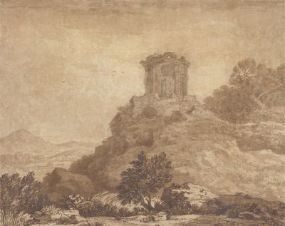 एक बर्बाद मंदिर के साथ लैंडस्केप, c.1756 (कागज पर ग्रेफाइट और वॉश) द्वारा अलेक्जेंडर कोज़ेंस