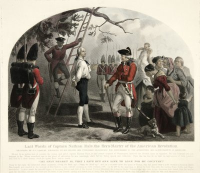 कैप्टन नाथन हेल के अंतिम शब्द , पब। 1858 (हाथ के रंग का उत्कीर्णन) द्वारा अलेक्जेंडर हे रिची