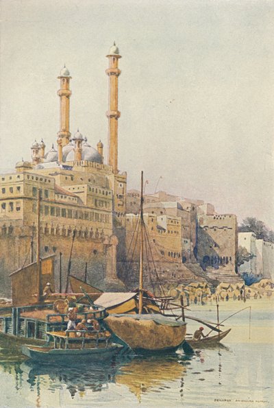 औरंगज़ेब मस्जिद, बनारस के नीचे के घाट, c1880 1905। द्वारा अलेक्जेंडर हेनरी हल्लम मरे