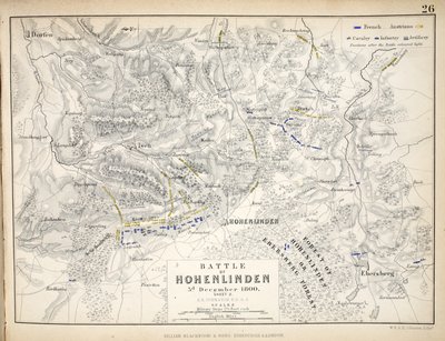 विलियम ब्लैकवुड एंड संस, एडिनबर्ग und लंदन, 1848 (हाथ से उकेरा हुआ उत्कीर्णन) द्वारा प्रकाशित होहेनलिंडन की लड़ाई का नक्शा द्वारा Alexander Keith Johnston