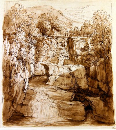 द ब्रैकलिन फॉल्स, पर्थशायर, c.1810 (कागज पर धोने के साथ कलम और भूरी स्याही) द्वारा अलेक्जेंडर नसीम