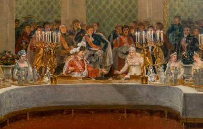 नेपोलियन बोनापार्ट (1769-1821) और मैरी-लुईस डी हैब्सबर्ग-लोरेन (1791-1847) 1810 के विवाह के लिए भोज - विवरण: नेपोलियन I और मैरी-लुईस की शादी का पर्व पैलेस डेस के थिएटर में देता है तुइलरीज, 2 अप्रैल द्वारा अलेक्जेंड्रे डुफे