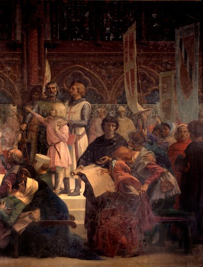 राजा लुई IX ने कहा कि सेंट लुइस (1214-1270) ने न्याय प्रदान करते हुए अलेक्जेंड्रे कैबनेल (1823-1889) द्वारा 19 वीं शताब्दी के पेरिस, पैन्थियन द्वारा पेंटिंग की। द्वारा अलेक्जेंड्रे काबनेल