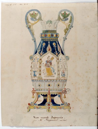 अलेक्जेंड्रे एवरिस्टे फ्रैगोनार्ड (1780-1850) 1832 सेवर्स द्वारा जापानी कैरफ़ फूलदान जल रंग। चीनी मिट्टी के बरतन निर्माण द्वारा अलेक्जेंड्रे एवरिस्टे फ्रैगोनार्ड
