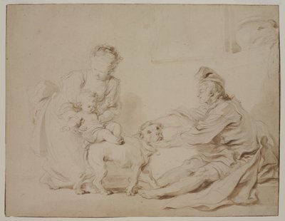 द फर्स्ट राइडिंग लेसन (La première leçon déquitation), c.1778 (एंटीक रखी कागज पर ग्रेफाइट और ब्राउन वॉश) द्वारा अलेक्जेंड्रे एवरिस्टे फ्रैगोनार्ड