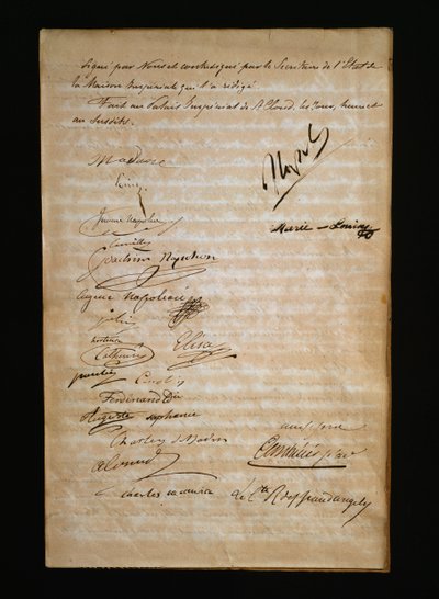 ऑस्ट्रिया की मैरी लुईस या पर्मा की मारिया लुइगिया (1791-1847) और नेपोलियन बोनापार्ट (1769-1821) के बीच विवाह प्रमाण पत्र का अंतिम पृष्ठ द्वारा अलेक्जेंड्रे गेब्रियल (बाद में) डीकैंप्स