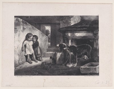 हंटिंग सीन्स, 1829 की श्रृंखला से स्नार्लिंग डॉग द्वारा भयभीत बच्चे। द्वारा अलेक्जेंड्रे गेब्रियल डिकैम्प्स