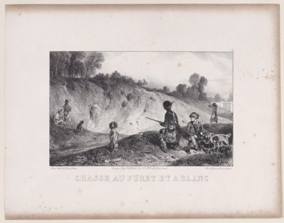 हंटिंग ए फेरेट विद ब्लैंक्स, हंटिंग सीन्स की श्रृंखला से, 1829। द्वारा अलेक्जेंड्रे गेब्रियल डिकैम्प्स