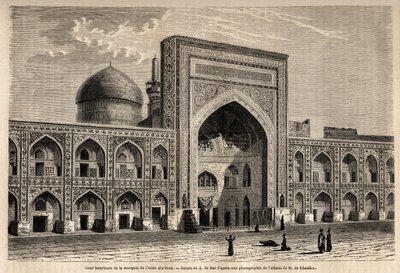 इमाम अली रिज़ा ए मशहद की मस्जिद का आंतरिक प्रांगण, ए डी बार द्वारा चित्रित, १८५८ में खुरासान (खोरासन, चोरासान या खुरासान) की यात्रा को चित्रित करने के लिए, एन डी खानिकोफ द्वारा। "" ले टूर डू मोंडे "" 1861 में उत्कीर्णन। सेल्वा का संग्रह द्वारा अलेक्जेंड्रे डे (बाद) बार