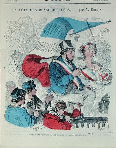 गिलोट द्वारा उकेरी गई 'फेट डेस ब्लैंचिसस' को दर्शाने वाला कार्टून, c.1860 (रंगीन उत्कीर्णन) द्वारा अल्फ्रेड (बाद में) ग्रीविन