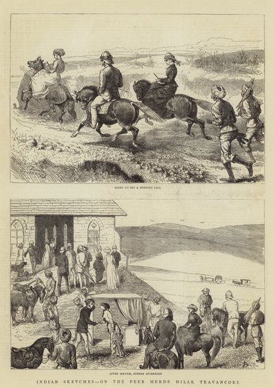 भारतीय स्केच, मोर मेरेड हिल्स, त्रावणकोर पर द्वारा अल्फ्रेड चैंट्रे कॉर्बोल्ड
