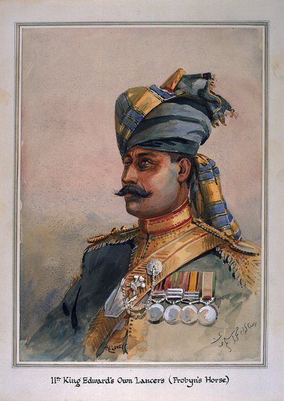 1911, 1908 में प्रकाशित मेजर जीएफ मैकमुन्न द्वारा, रिसालदार, दुर्रानी के सिर और कंधे के चित्र, &39;भारत की सेनाओं&39; के लिए चित्रण द्वारा अल्फ्रेड क्राउड लवेट