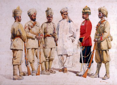 1911, 1909 में प्रकाशित मेजर जीएफ मैकमुन्न द्वारा 19 वीं पंजाबी अफरीदी के सैनिक, भारत की सेनाओं के लिए चित्रण द्वारा अल्फ्रेड क्राउड लवेट
