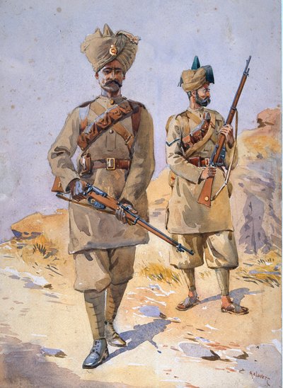 19 वीं, 1908 में प्रकाशित मेजर जीएफ मैकमुन्न द्वारा 30 वें पंजाबियों के सैनिकों, एवान और कैम्ब्रिज की अपनी इन्फेंट्री के 20 वें ड्यूक, &39;भारत की सेनाओं&39; के लिए चित्र द्वारा अल्फ्रेड क्राउड लवेट