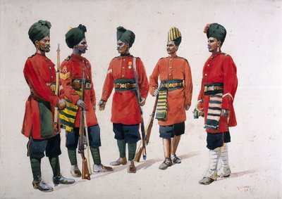 1911, 1910 में प्रकाशित मेजर जीएफ मैकमुन्न द्वारा &39;हैदराबाद आर्मीजेंट इन्फेंट्री&39; के पूर्व सैनिकों के चित्र, &39;भारत की सेनाओं&39; के लिए चित्रण द्वारा अल्फ्रेड क्राउड लवेट
