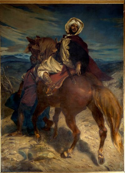Reconquista: "" ग्रेनाडा के राजा बोआबदिल की विदाई"" राजा बोआबदिल (अबू अब्द अल्लाह) ने 02/01/1492 को स्पेनिश शासकों को शहर की चाबियां सौंपीं। अल्फ्रेड डेहोडेन्क (1822-1882) द्वारा 19वीं शताब्दी की पेंटिंग। मंद। 3,7x2,7 मी. पेरिस, मुसी डी द्वारा अल्फ्रेड देहाडेंक