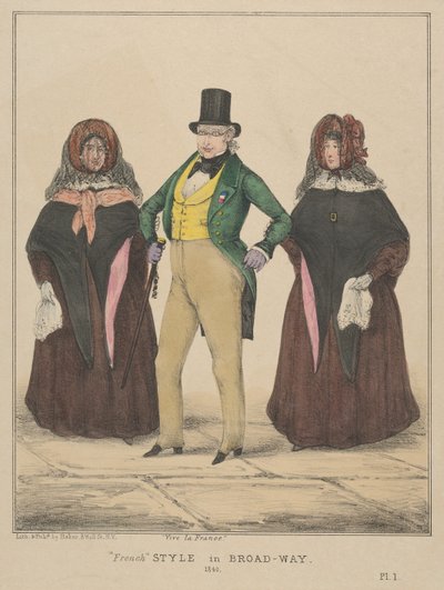 विवे ला फ्रांस, फ्रेंच स्टाइल इन ब्रॉडवे, 1840। द्वारा अल्फ्रेड ई. बेकर