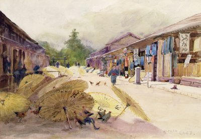 बारिश के तूफान के बाद छतरियां सुखाना, c.1889 (कागज पर पानी के रंग का) द्वारा अल्फ्रेड पूर्व
