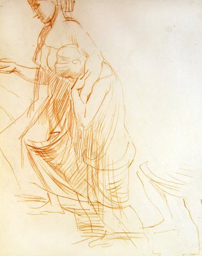 दो आकृतियों का अध्ययन, एक खड़ा और एक घुटना टेककर, c.1850 (कागज पर लाल चाक) (छंद के लिए 366413 देखें) द्वारा अल्फ्रेड जॉर्ज स्टीवंस