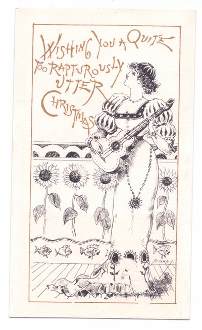 वायलिन बजाने वाले एस्थेटिक का विक्टोरियन ग्रीटिंग कार्ड, c.1881 (मोनोक्रोम) द्वारा अल्फ्रेड ग्रे