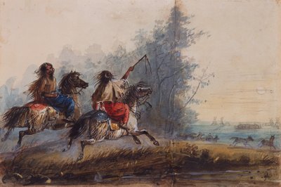मादा, सांप जनजाति, ड्राइविंग घोड़े, c.1837 (कागज पर पेंसिल, जल रंग और गौचे) द्वारा अल्फ्रेड जैकब मिलर