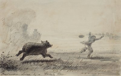 घड़ियाल भालू द्वारा फॉन्टेनेल का पीछा किया गया, c.1837 (कागज पर कलम, स्याही और धुलाई) द्वारा अल्फ्रेड जैकब मिलर