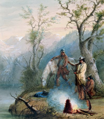 हंप रिब को भुनाते हुए, 1837 (wc कागज पर सफेद रंग से उभार) द्वारा अल्फ्रेड जैकब मिलर