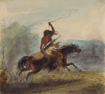 शोसोफोन फीमेल थ्रोइंग द लैस्सो, c.1837 (कागज पर पेंसिल, वॉटरकलर और गौचे) द्वारा अल्फ्रेड जैकब मिलर