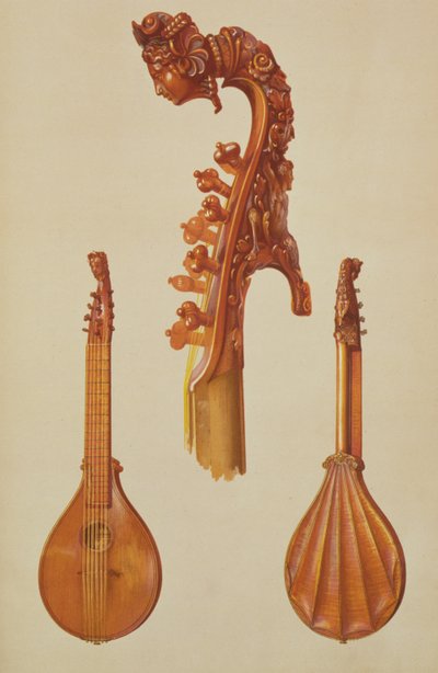 एंटोनियो स्ट्राडिवेरियस द्वारा निर्मित सीट (c.1644-1737) 1700, &39;म्यूजिकल इंस्ट्रूमेंट्स&39; (रंगीन लिथो) से द्वारा अल्फ्रेड जेम्स हिपकिंस