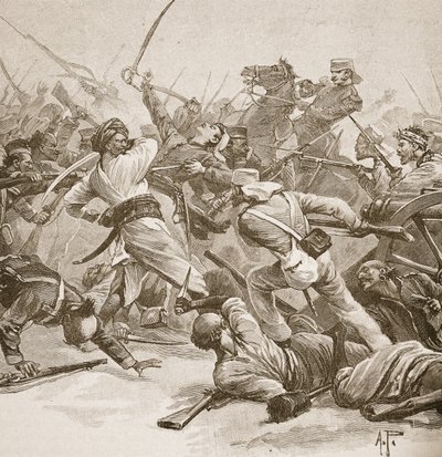 आर्चीबाल्ड फोर्ब्स, जीए हेंटी और मेजर आर्थर ग्रिफिथ्स द्वारा &39;इन बैनेट टू बायनेट&39;, &39;बैटल ऑफ़ द नाइंटीन्थ सेंचुरी&39; से दृष्टांत। द्वारा अल्फ्रेड पीयर्स