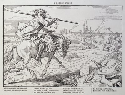 डेथ राइड्स टू टाउन, लीपज़िग, 1849 में जॉर्ज विगैंड द्वारा प्रकाशित &39;मौत का एक और नृत्य&39; से प्लेट 2 द्वारा अल्फ्रेड रिटेल