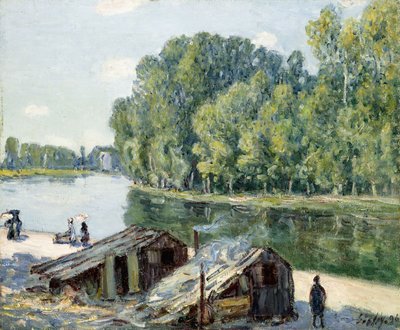 नहर डु लोइंग के साथ झोपड़ियां, सूरज की रोशनी का प्रभाव, 1896 द्वारा अल्फ्रेड सिसली