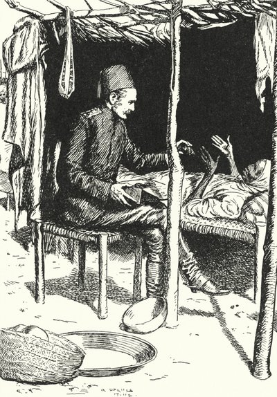 जनरल चार्ल्स जॉर्ज गॉर्डन एक मरते हुए पुराने सूडानी महिला की ओर बढ़ रहे हैं द्वारा अल्फ्रेड वालिस मिल्स