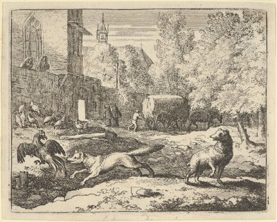 रेनार्ड एक मुर्गा खोजना चाहता है, 1650-75। द्वारा एलर्ट वैन एवरडिंगन