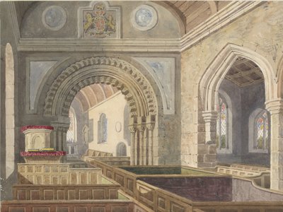 लॉन्गडन चर्च का आंतरिक भाग: पानी का रंग चित्रण, nd [c 1842] द्वारा एलेन एडवर्ड एवरिट