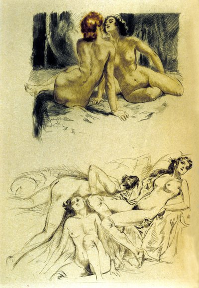 फ्रांसीसी कवि चार्ल्स बौडेलेयर (1821-1867) द्वारा quot;लेस फ़्लेयर्स डू मालquot; में quot;फेम्स डेमनीज़quot; का चित्रण। अल्मेरी लोबेल-रिचे (लोबेल रिचे) द्वारा नक़्क़ाशी (1880-1950)। 20 वीं सदी द्वारा अलमेरी लोबेल रिचे