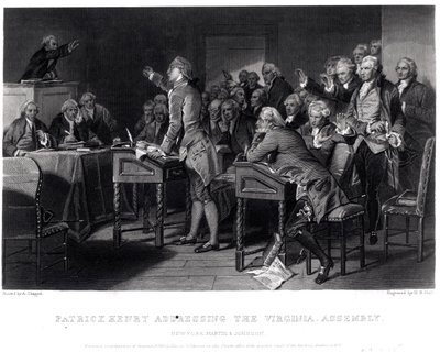 पैट्रिक हेनरी ने मार्च 1775 में वर्जीनिया विधानसभा को संबोधित करते हुए हेनरी ब्रायन हॉल (1808-84), 1856 को उकेरा द्वारा अलोंजो चैपल