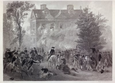 1777 में च्यू हाउस में जर्मेनटाउन की लड़ाई, रॉबर्ट हिंसेलवुड (1812-c.75) c.1860 द्वारा उकेरी गई द्वारा अलोंजो चैपल