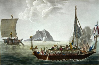 1825 में प्रकाशित कॉउटेंट द्वारा उकेरी गई 'वॉयेज ऑटोर डू मोंडे सुर लेस कार्वेट्स डी ल'उरेनी 1817-20' से पिसांग द्वीप से गुबे द्वीप के कोरोकोर का दृश्य (उत्कीर्णन) द्वारा अल्फोंस (बाद में) पेलियन