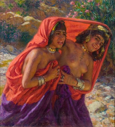 भयभीत स्नानकार; द फ्लाइट ऑफ़ द बथर्स (तेल कैनवास पर) द्वारा Alphonse Etienne Dinet